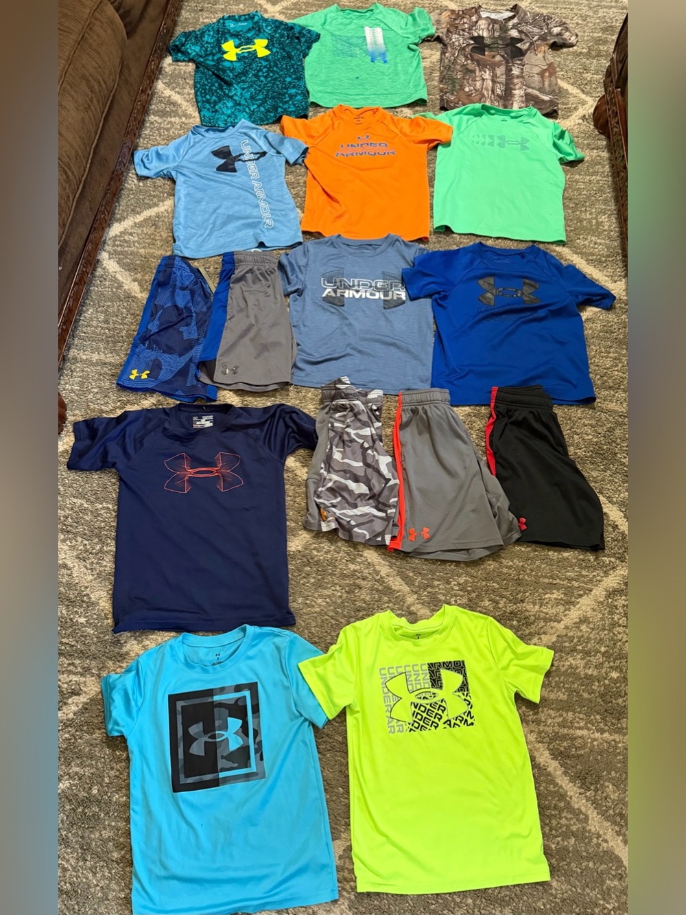 Under Armour Boys' Mixed Active Tees & Shorts - Blue, Neon Green, Orange